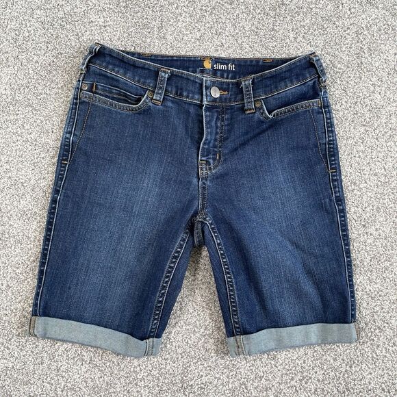 CARHARTT Nyona Women's Slim Fit Denim Jean Bermuda Shorts Stretch Blue Size 2 - Picture 1 of 11